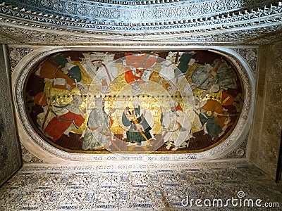 Christian ceiling painting in the Alhambra, Granada, Spain, Espana Stock Photo