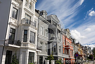 Reconstructed houses on a street in Norwegian city of Bergen Editorial Stock Photo