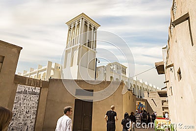 The reconstructed old part of the Dubai city - Al-Bastakiya quarter in the Dubai city, United Arab Emirates Editorial Stock Photo