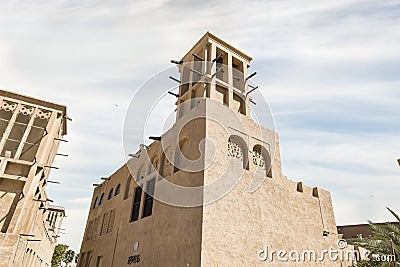 The reconstructed old part of the Dubai city - Al-Bastakiya quarter in the Dubai city, United Arab Emirates Editorial Stock Photo