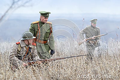 Reconstruction of the First world war, participants in the form of the Royal army of the Russian Empire. November 1 Editorial Stock Photo