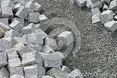 Reconstruction of a pack sidewalk with cobbles Stock Photo