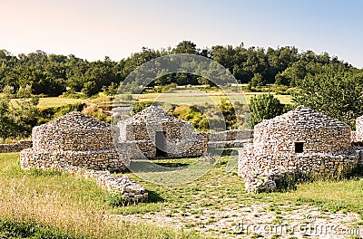 Reconstruction village Paleolithic in Abruzzo (Italy) Stock Photo