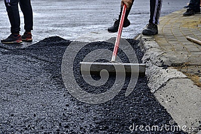 recontruction of a street road, municipal work Stock Photo