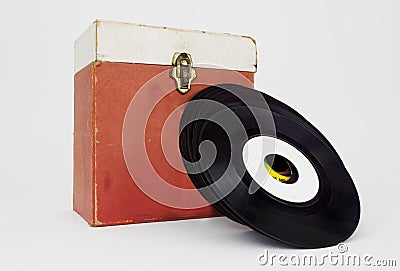 45 Record Box and Records Stock Photo