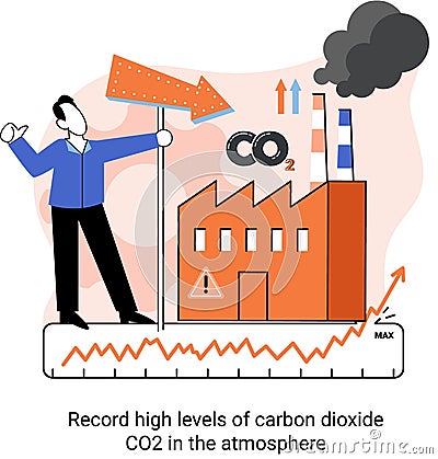 Record high levels of carbon dioxide CO2 in atmosphere. Causes of climate change on planet Vector Illustration