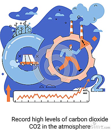 Record high levels of carbon dioxide CO2 in atmosphere. Causes of climate change on planet Vector Illustration