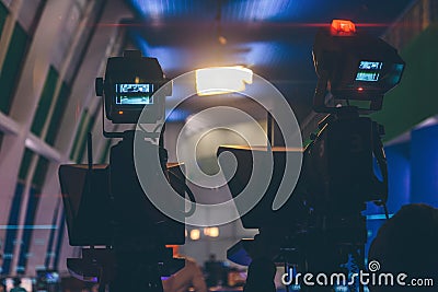 Record the main newsroom newscast in the evening Stock Photo