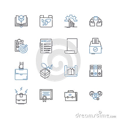 Record organization line icons collection. Cataloging, Categorizing, Archiving, Arranging, Sorting, Indexing Vector Illustration