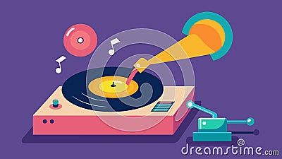 The record player arm lifts off the record signaling the end of the music and the end of the animated sequence. Vector Vector Illustration