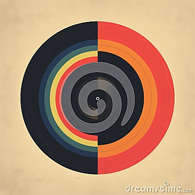 Minimal Funk Record Poster With Colored Vinyl On Beige Background Stock Photo
