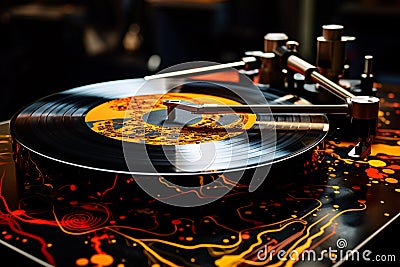 Record Spins on Vintage Turntable, Bringing Classic Vibes to Life Stock Photo