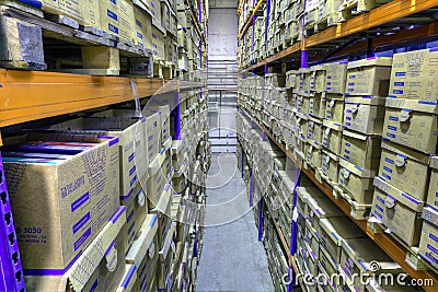 Record storage archives, document warehouse secure storage system. Editorial Stock Photo