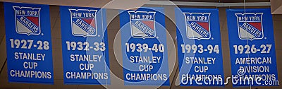 Record of Winning--New York Rangers Stanley Cup Banners Editorial Stock Photo