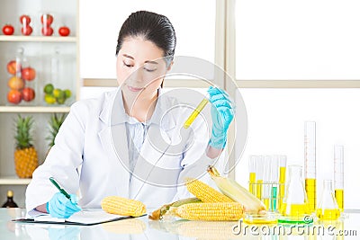 Recording data of test result from Examining genetic modification Stock Photo