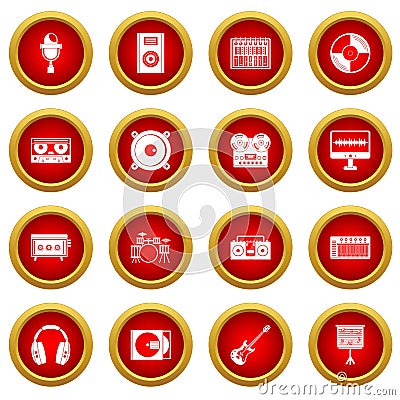 Recording studio items icon red circle set Vector Illustration