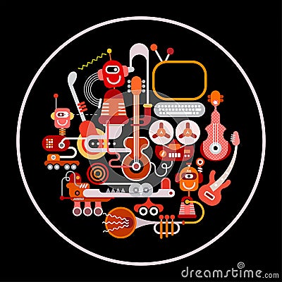 Recording Studio Round Vector Illustration Vector Illustration