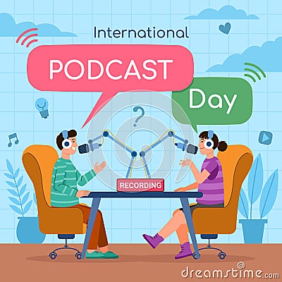 Recording Talkshow On Podcast Day Vector Illustration