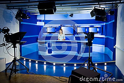 Recording at TV studio Stock Photo