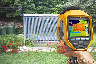 Recording Vacuum solar system With Thermal Camera Stock Photo