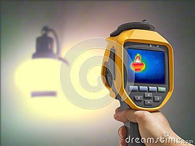 Recording whit Thermal camera, Lighted classic lamp Stock Photo