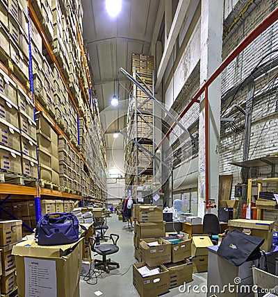 Records document boxes, warehouse secure storage system. Editorial Stock Photo