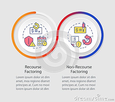 Recourse VS non-recourse factoring infographics circles sequence Vector Illustration