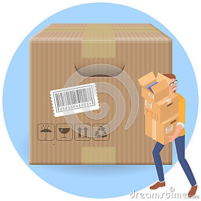 Delivery man with parcell cartboard boxes Vector Illustration