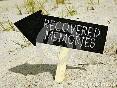 Recovered memories inscription on the arrow showing the direction. Stock Photo