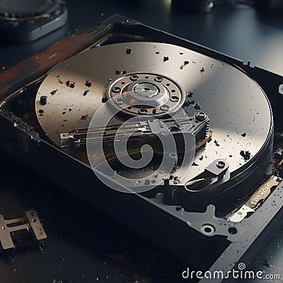 Recovering data from a damaged hard drive cinematic Hyper generative AI Stock Photo