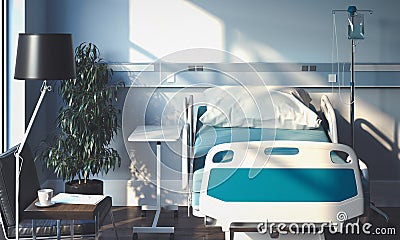 Recovery Room with bed and medical equipment n hospital. 3d rendering. Stock Photo