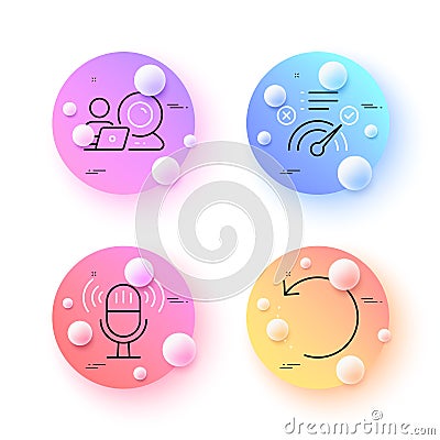 Recovery data, Microphone and Correct answer minimal line icons. For web application, printing. Vector Vector Illustration
