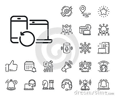 Recovery devices line icon. Backup data sign. Restore information. Place location, technology and smart speaker. Vector Vector Illustration