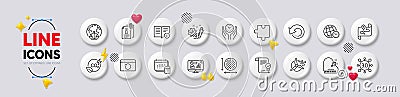 Recovery internet, Attached info and Recovery data line icons. For web app, printing. White buttons 3d icons. Vector Vector Illustration