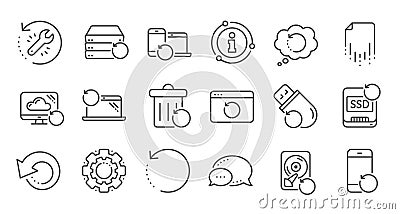 Recovery line icons. Backup, Restore data and recover file. Linear set. Vector Vector Illustration