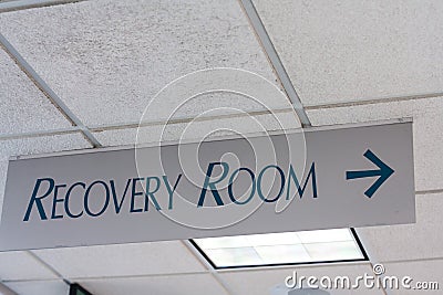 Recovery Room sign on hospital ceiling Stock Photo