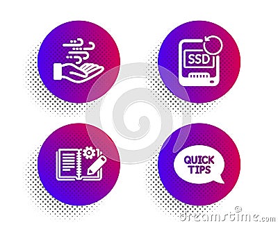 Recovery ssd, Wind energy and Engineering documentation icons set. Quickstart guide sign. Vector Vector Illustration