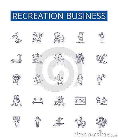 Recreation business line icons signs set. Design collection of Recreation, Entertainment, Amusement, Sports, Leisure Vector Illustration