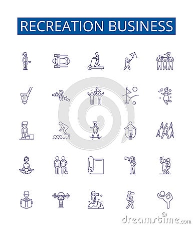 Recreation business line icons signs set. Design collection of Recreation, Entertainment, Amusement, Sports, Leisure Vector Illustration