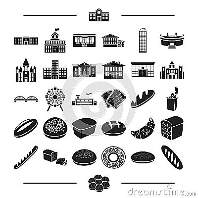 Recreation, entertainment, production and other web icon in black style.object, office, construction, icons in set Vector Illustration