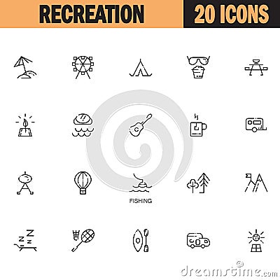 Recreation flat icon set. Vector Illustration