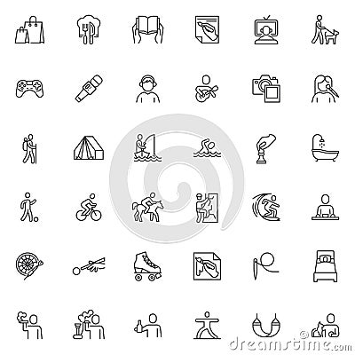 Recreation and hobbies line icons set Vector Illustration