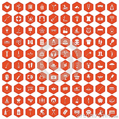 100 recreation icons hexagon orange Vector Illustration