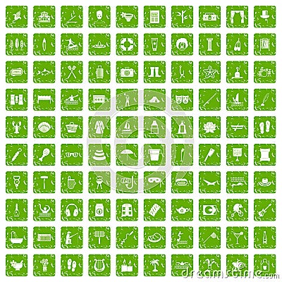 100 recreation icons set grunge green Vector Illustration