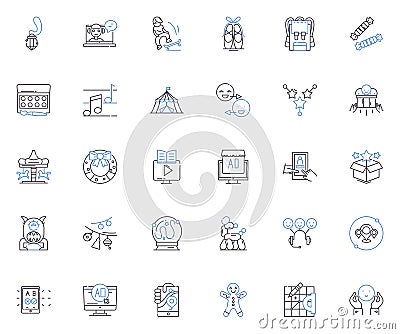 Recreation line icons collection. Outdoors, Hiking, Camping, Yoga, Cycling, Fishing, Traveling vector and linear Vector Illustration