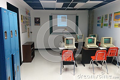 Recreation of 1980s school computer lab Editorial Stock Photo