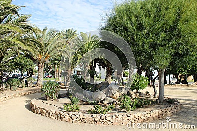 Recreational area with palm trees Stock Photo