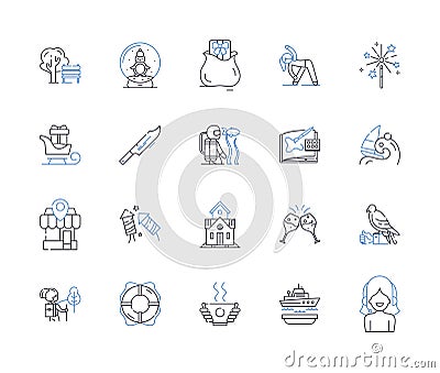 Recreational hobbies line icons collection. Camping, Hiking, Biking, Fishing, Hunting, Boating, Swimming vector and Vector Illustration