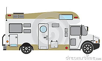 Luxurious Recreational vehicle, with features air conditioning, water heaters, televisions and satellite receivers Vector Illustration