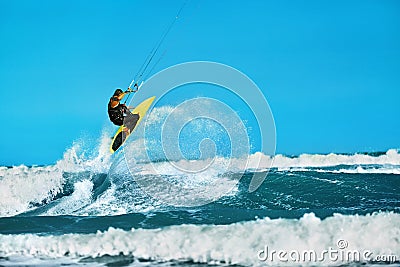 Recreational Water Sports Action. Kiteboarding Extreme Sport. Summer Fun. Hobby Stock Photo